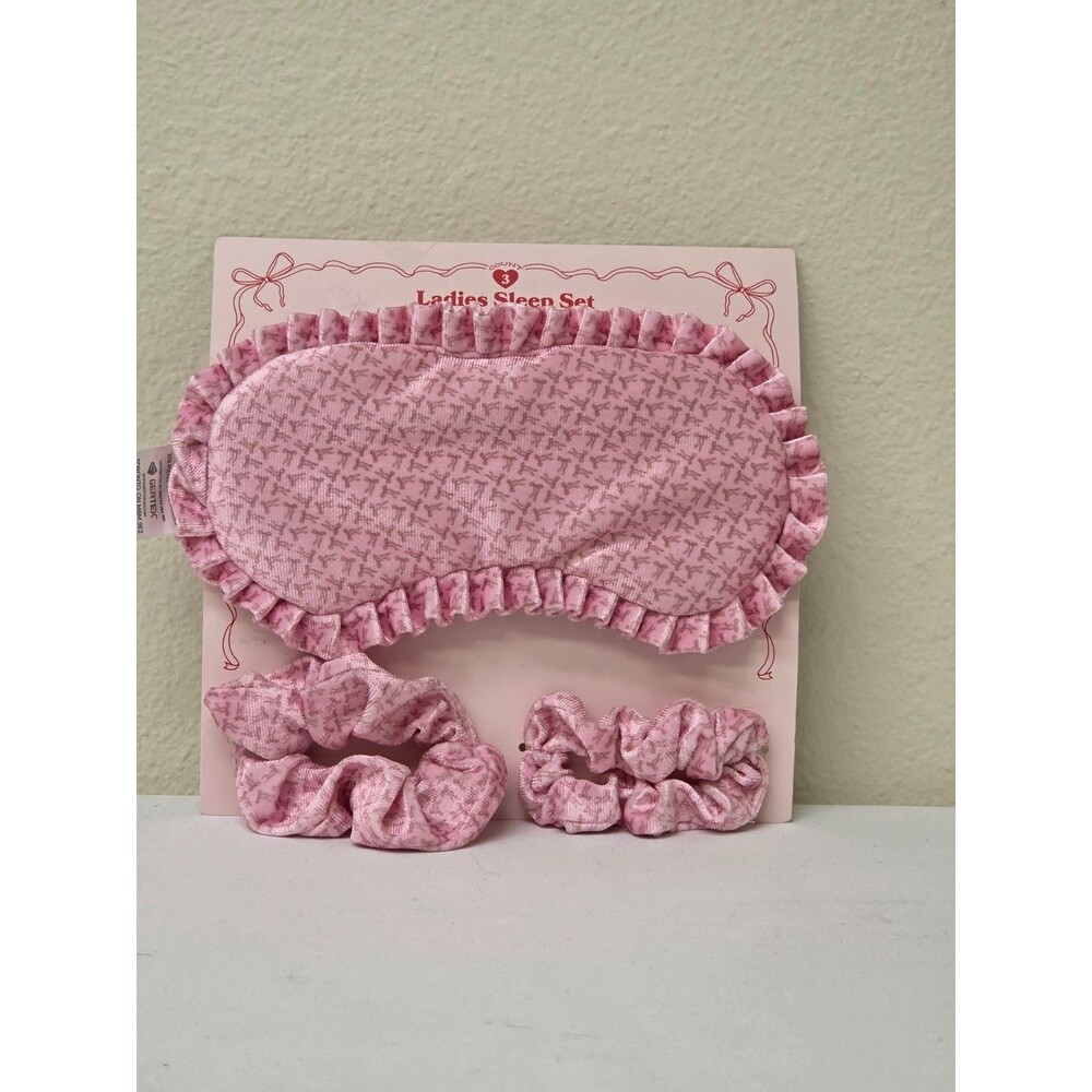New 3-Piece Satin Sleep Set - Pink Eye Mask & 2 Matching Scrunchies Gift Set